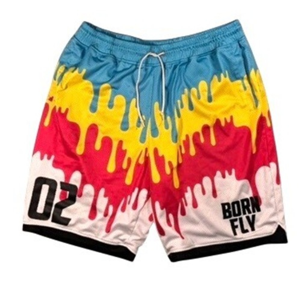 Born Fly Mens 3XL Multi Color‎ Drip Graphic Mesh Basketball Shorts Blue Red 02